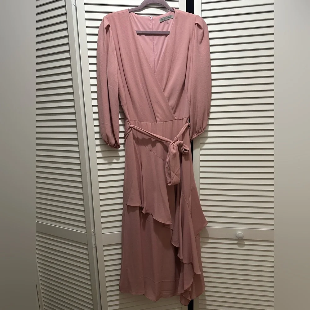 Danny & Nicole Ruffled Rose Midi Dress, Size 12 NWT - Picture 2 of 15